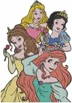 Disney Princesses - Ariel Belle Snow White Cinderella Aurora Jasmine - Floral Circle - Filled Embroidery Design - 2446