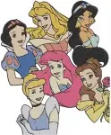 Disney Princesses - Ariel Belle Snow White Cinderella Aurora Jasmine - Floral Circle - Filled Embroidery Design - 2447