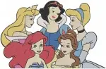 Disney Princesses - Snow White Cinderella Aurora Belle Jasmine - Pink Dress Aurora - Group - Filled Embroidery Design - 2448