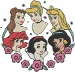 Disney Princesses - Snow White Cinderella Aurora Belle Jasmine - Pink Dress Aurora - Group - Filled Embroidery Design - 2449
