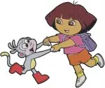 Dora The Explorer - Dora And Boots The Monkey - Adventure Poses - Kids Coon - Filled Embroidery Design - 2513