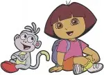 Dora The Explorer - Dora And Boots The Monkey - Adventure Poses - Kids Coon - Filled Embroidery Design - 2514