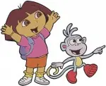 Dora The Explorer - Dora And Boots The Monkey - Adventure Poses - Kids Coon - Filled Embroidery Design - 2515