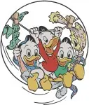 Disney Ducktales Christmas Group Scenes Scrooge Nephews Webby Holiday Cheer Circle - Filled Embroidery Design - 2586