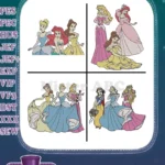 Disney Princesses - Ariel Belle Cinderella Aurora Snow White Jasmine - Royal Group - Filled Embroidery Design - Instant Download
