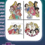 Disney Princesses - Ariel Belle Snow White Cinderella Aurora Jasmine - Floral Circle - Filled Embroidery Design - Instant Download