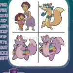 Dora The Explorer - Dora And Mami - Swiper The Fox - Fifi The Pink Fox - Character Collection - Filled Embroidery Design - Instant Download