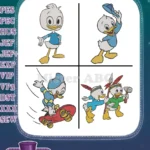 Disney Ducktales Huey Dewey Louie Nephews Skateboarding Playing Native American Adventure - Filled Embroidery Design - Instant Download