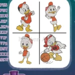 Disney Ducktales Nephews Huey Dewey Louie Santa Hats Standing Playing Basketball - Filled Embroidery Design - Instant Download