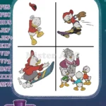 Disney Ducktales Nephews Winter Sports Snowboarding Surfing With Mrs Beakley Group Designs - Filled Embroidery Design - Instant Download