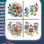 Disney Ducktales Christmas Group Scenes Scrooge Nephews Webby Holiday Cheer Circle - Filled Embroidery Design - Instant Download
