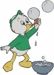 Disney Ducktales Louie Duck Green Outfit Blowing Bubbles Towel Happy Surprised - Filled Embroidery Design - 2612