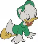 Disney Ducktales Louie Duck Green Outfit Blowing Bubbles Towel Happy Surprised - Filled Embroidery Design - 2613