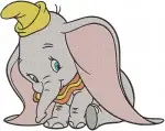 Dumbo Baby Elephant With Yellow Hat Various Adorable Sitting Poses Set - Filled Embroidery Design - 2702