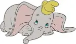 Dumbo Baby Elephant Lying Down Sleeping On Moon And Learning To Fly Poses - Filled Embroidery Design - 2703