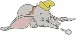 Dumbo Baby Elephant Lying Down Sleeping On Moon And Learning To Fly Poses - Filled Embroidery Design - 2705