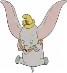 Dumbo Baby Elephant With Large Ears Various Sitting And Flying Practice Poses - Filled Embroidery Design - 2714