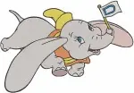 Dumbo Baby Elephant Flying With Magic Feather And Timothy Mouse Flag Carrier - Filled Embroidery Design - 2716
