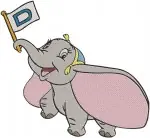 Dumbo Baby Elephant Flying With Magic Feather And Timothy Mouse Flag Carrier - Filled Embroidery Design - 2717