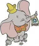 Dumbo Baby Elephant Flying With Magic Feather And Timothy Mouse Flag Carrier - Filled Embroidery Design - 2718