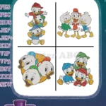 Disney Ducktales Nephews Huey Dewey Louie Santa Hats Group Huddle Festive Trio Set - Filled Embroidery Design - Instant Download