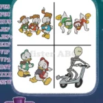 Disney Ducktales Nephews Snorkeling Gear Gyro Scooter Group Adventure Underwater Designs - Filled Embroidery Design - Instant Download