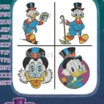 Disney Ducktales Scrooge Mcduck Money Bags Dollar Eyes Globe Richest Duck Wealth - Filled Embroidery Design - Instant Download