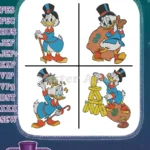 Disney Ducktales Scrooge Mcduck With Cane Money Bags Gold Coins Counting Wealth - Filled Embroidery Design - Instant Download