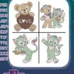 Duffy And Friends Duffy Love He Gelatoni ist Cat Shelliemay Group - Filled Embroidery Design - Instant Download