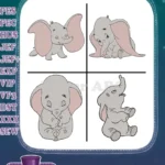 Dumbo Baby Elephant Various Cute Sitting And Standing Poses Character - Filled Embroidery Design - Instant Download