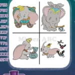 Dumbo In C Eating Peanuts With Crows And Timothy Mouse Circus Scenes - Filled Embroidery Design - Instant Download