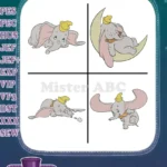 Dumbo Baby Elephant Lying Down Sleeping On Moon And Learning To Fly Poses - Filled Embroidery Design - Instant Download