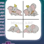 Dumbo Baby Elephant Sleepy And Resting Poses Cute And Expressive Character - Filled Embroidery Design - Instant Download