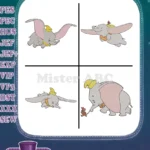 Dumbo The Flying Elephant Various Graceful Flying Poses With Yellow Hat - Filled Embroidery Design - Instant Download