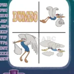 Dumbo Movie Logo Stork Delivering Baby Dumbo Classic Animation Scenes - Filled Embroidery Design - Instant Download