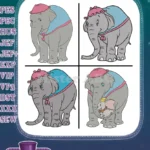 Dumbo Mrs Jumbo Mother Elephant With Baby Dumbo Tender And Circus Poses - Filled Embroidery Design - Instant Download