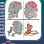 Dumbo Mrs Jumbo Baby Dumbo Timothy Mouse And Ringmaster Circus Interactions - Filled Embroidery Design - Instant Download