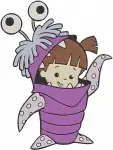 Monsters Inc - Thaddeus Bile Purple Monster And Boo In Monster Costume - Unlikely Friends - Filled Embroidery Design - 3984
