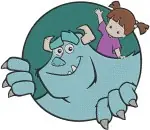Monsters Inc - Sulley And Boo Riding On His Back - Friendship And Fun Moments - Pixar Movie - Filled Embroidery Design - 3993
