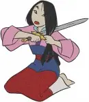 Disney Mulan Fa Mulan Warrior Training Poses Sword Practice On Bridge Heroine - Filled Embroidery Design - 4100
