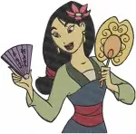 Mulan Various Outfits Geisha Fan Matchmaker Scroll Warrior Training Poses - Filled Embroidery Design - 4132