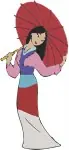 Mulan Ping Training Kicks Geisha With Parasol And Umbrella Character - Filled Embroidery Design - 4136