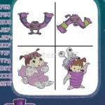 Monsters Inc - Thaddeus Bile Purple Monster And Boo In Monster Costume - Unlikely Friends - Filled Embroidery Design - Instant Download