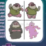 Disney Pixar Monsters Inc Roz Snail Monster Pink Furry And Cloaked Monsters Characters Bundle - Filled Embroidery Design - Instant Download