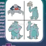Disney Pixar Monsters Inc Henry Waternoose Ceo Sulley Sullivan Scaring Papers Blue Monster Set - Filled Embroidery Design - Instant Download