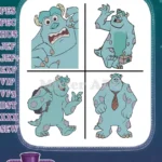 Disney Pixar Monsters Inc James P Sulley Sullivan Blue Furry Monster Various Poses Collection - Filled Embroidery Design - Instant Download