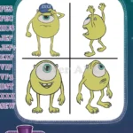 Disney Pixar Monsters Inc University Mike Wazowski Green One Eyed Monster Poses - Filled Embroidery Design - Instant Download