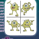 Disney Pixar Monsters University Mike Wazowski Scaring Poses With Bird One Eyed Monster Set - Filled Embroidery Design - Instant Download