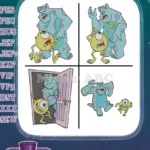 Disney Pixar Monsters Inc Mike Wazowski Sulley Sullivan Best Friends Door Scene - Filled Embroidery Design - Instant Download
