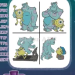 Disney Pixar Monsters Inc Mike Wazowski Sulley Sullivan Buddy Poses Interaction - Filled Embroidery Design - Instant Download
